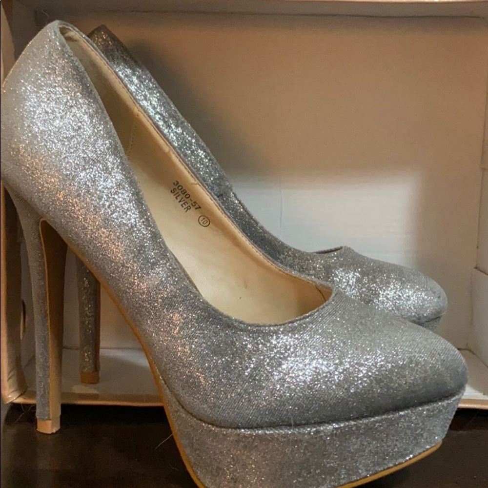 Sparkly silver heels